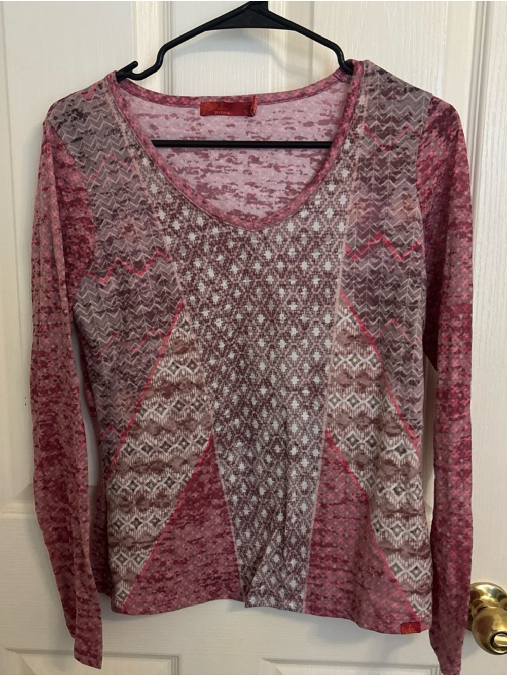Prana Shirt Womens Small Pink mauve Long Sleeve Top Made In USA Boho Yoga